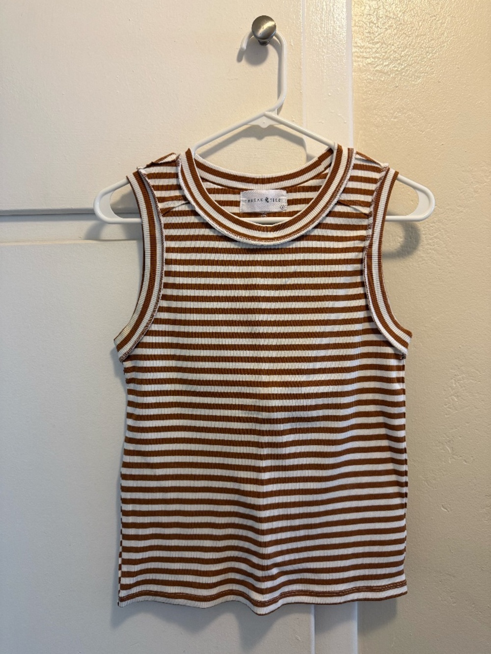 Brown & White Striped Tank Top